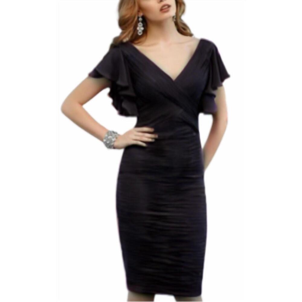 NEW VM COLLECTION short sleeve ruched cocktail dress in black